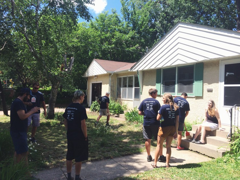 Janet admiring her refurbished yard right as we were finishing up. 