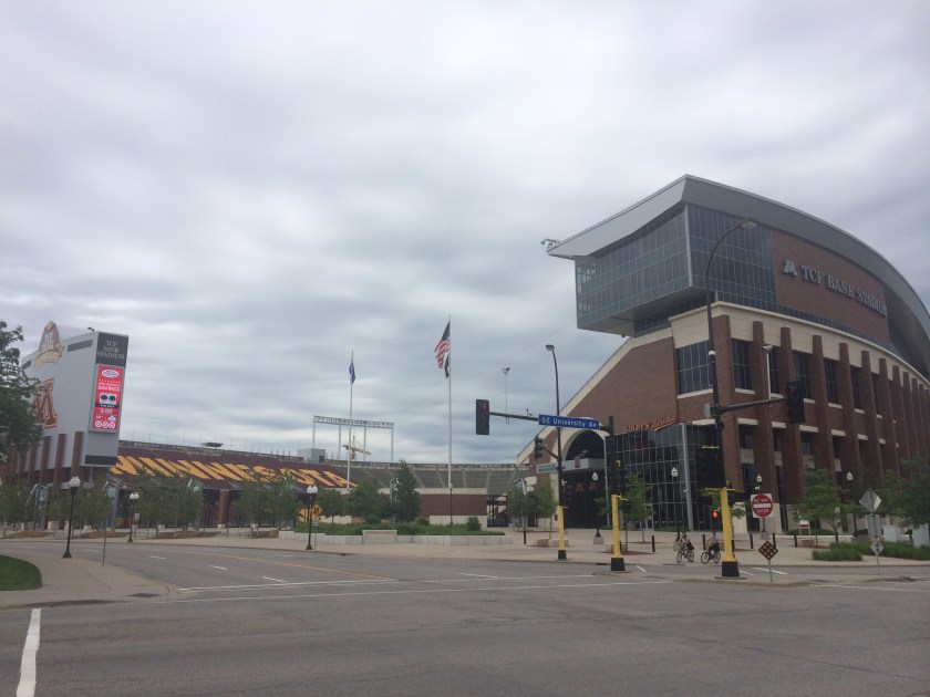 I wandered off to the Golden Gophers' stadium, but couldn't sneak my way inside. 