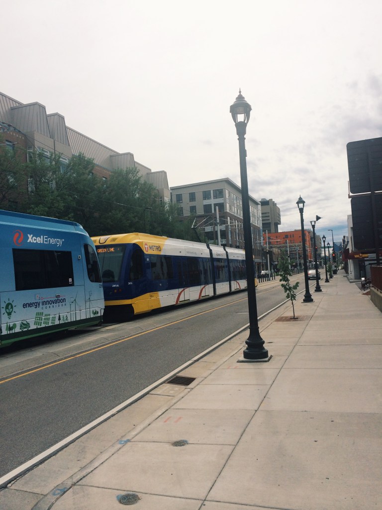 A block open to only cyclists and the city light rail. 